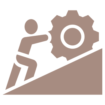 Icon of a person pushing a gear uphill.