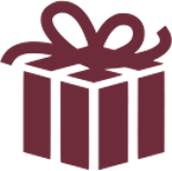 A simple maroon gift box icon with a bow on top.