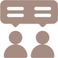 Two figures with speech bubbles above them.