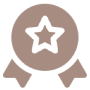 Star medal icon on black background.
